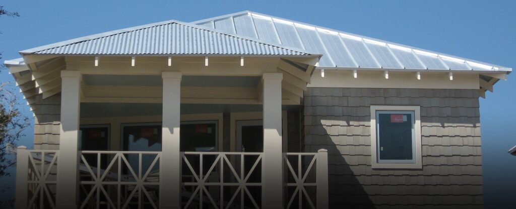ground level shot of a metal roof
